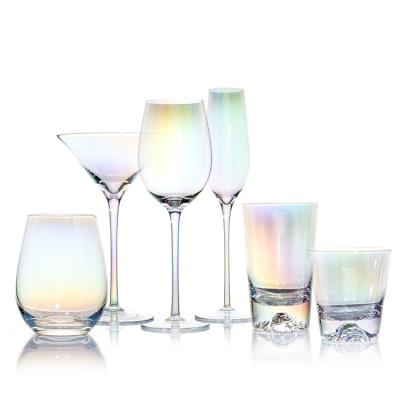 China High Quality 6 Pieces Colorful Red Wine Ion Plated Tall Rainbow Crystal Wine Glass Set Te koop