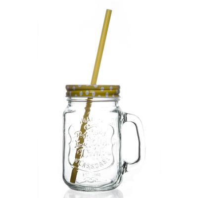 Cina Chiara copertura decorativa del ferro 500 ml di paglia di Mason Jar With Handle And in vendita