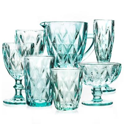 Cina Diamond Cut Crystal Wine Glasses soffiato mano, azzurro di vetro della tazza 200ml ha colorato in vendita