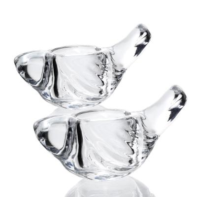 China Transparent Taper Glass Candle Holder Glass Bird Shape For Event for sale