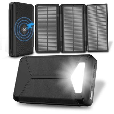 China Solar Panel Charge Custom Design Waterproof Portable Foldable Wireless Power Battery Charger Solar Energy Bank 30000mAh For Outdoor for sale