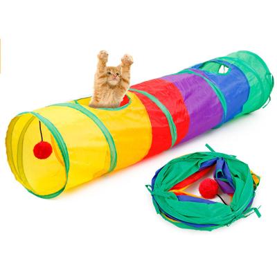 China Viable Pet Chasing Channel With Ball Cat Toy Tunnel Colorful Foldable Plything Smart Interesting Plush Toy for sale