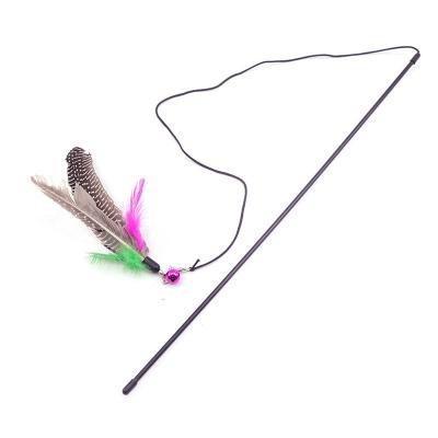 China 1pc Viable Cat Toy Stick Feather Wand With Bell Toys Plastic Artificial Colorful Color Of Cat Play Pet Supplies Random for sale