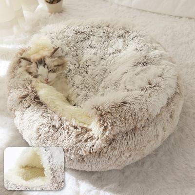 China Hoopet Nieuwe Stijl Hond Kat Bed Round Plush Blanket Cat Bed Round Pluche Cat In 1 Pet Bed for sale