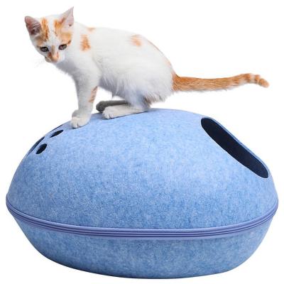 China Breathable Cat Bed Cave Sleeping Bag Zipper Egg Shape Felt Fabric Cat House Bed For Cats Dog Animals Beds Nest Cushion Pet Supplies for sale