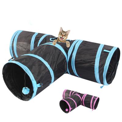 China 3 Hole Three Way Indoor Viable Cat Pet Toys Peek Hole Bored Through Cat Tunnel Tube Kitty Tunnel Folding Toy Cat Tunnel for sale