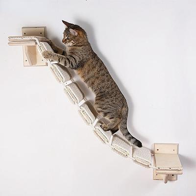 China Viable Grinding Cat Suspension Bridge Cat Soft Sisal Rope Claw Frame Climbing Ladder Diy Cat Wall Rack Hanging Climbing for sale