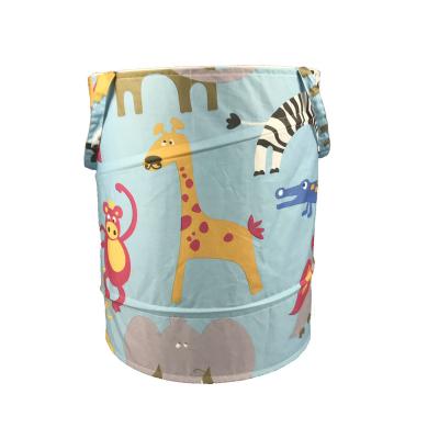 China Cotton Fabric Laundry Basket Kids Casual Toy Storage Bucket Cute Giraffe Waterproof Removable Collapsible Foldable Butterfly for sale