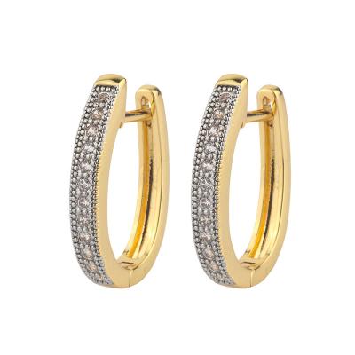 China Environmental Friendly Earring Jewelry 18k Gold Plated Copper Zircon U Shape Circle Huggie For Women for sale