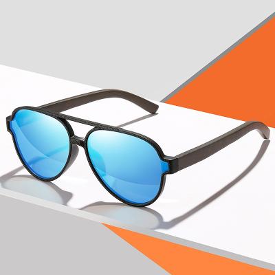 China High Quality Glass Handmade Bamboo Wooden Legs Frosted Texture Large Frame Double Bridge Men's Sunglasses for sale