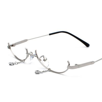 China Fashion Sunglasses 2020 Fashion Rhinestone Semi Small Party Half Frame Lensless Chain Glasses Frame for sale