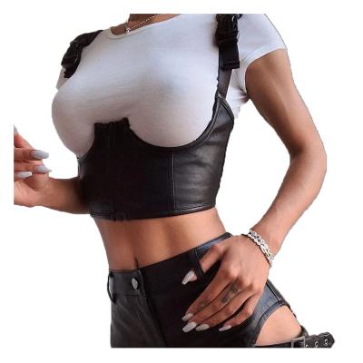 China 244 Fashion PU Breathable Buckle Sexy Leather Strap Under Bust Corset Bustier Full Length Bodysuits For Women Upper for sale