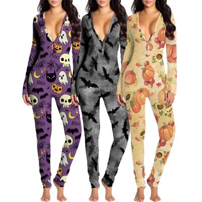 China 2000 New Arrival QUICK DRY Pajamas Printed Festival Romper Long Sleeve Onesie Pajamas Halloween Onesie For Adult Women for sale