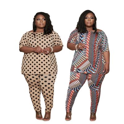 China 3000 New Oversized Casual Anti-Static Sets Plus Size Autumn Print Blouse And Stacked Pants Set Two Piece Loose Plus Size Clothing for sale