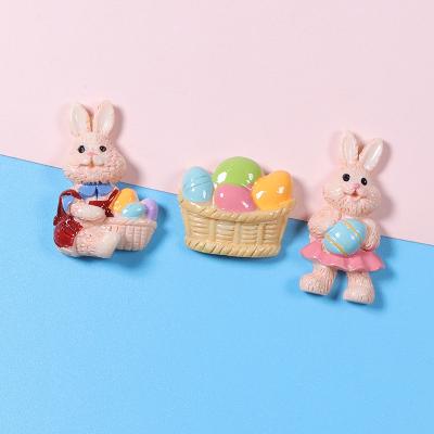 China Hot Selling Europe Amazon Flat Back Charms Kawaii Decoration Parts Ester Egg Rabbit Hair Bow Easter Resin Charms For DIY Craft for sale