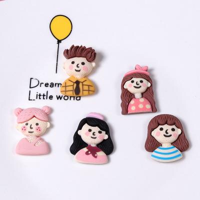 China China New Arrival Boy Girl Character Doll Flatback Resin Charm Cabochon Stickers For Keychain for sale