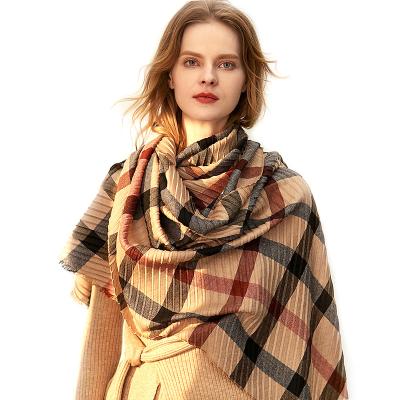 China 2022 Wool Fashion Jacquard Pleated Woolen Warm Designer Women Shearling Scarves And Shawls for sale