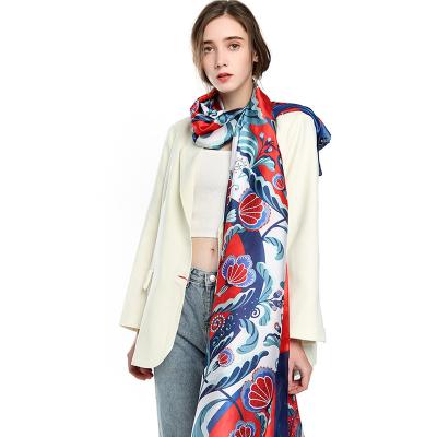 China High Quality Custom Made Women Floral Satin Designer Cotton Fashion Shawl Silk Scarf for sale