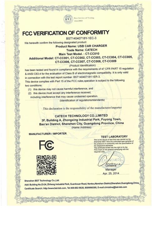 FCC - Shenzhen Catech Technology Co., Limited