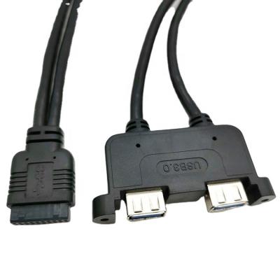 China Good Quality Motherboard Panel Mount Dual USB3.0 A Female To 20pin Motherboard Male Cable for sale