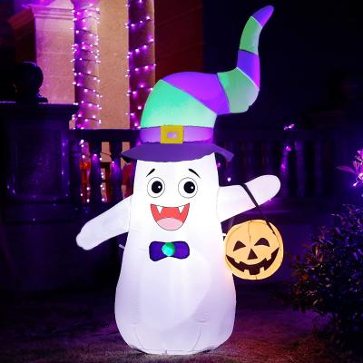 China Carnival 5FT Halloween Inflatable Cute Party Halloween Ghost With Pumpkin Halloween Blow Up Yard Decor Indoor Outdoor Decorations for sale