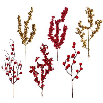 China Real Touch Artificial Red Berries Fake Flowers Fruits Rich Fruit Holly Berry Stems Open Floral Bouquet For Christmas Home Wedding Decor for sale