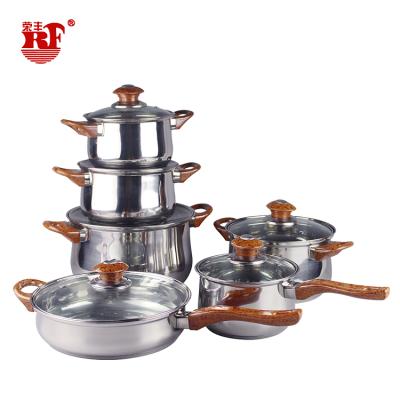 China RONGFENG Sustainable 12pcs Cooking Pot Set Stainless Large Soup Pot Double Bottom Cooking Pan With Double Ears for sale