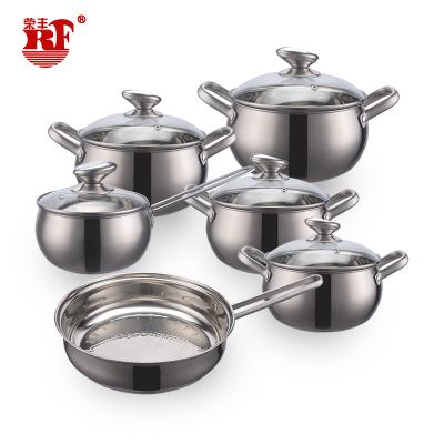 China Sustainable Stainless Steel Saucepan Saute Pan Frying Pan Stock Pot Casserole Cookware Set 12pcs Stainless Steel Pot for sale