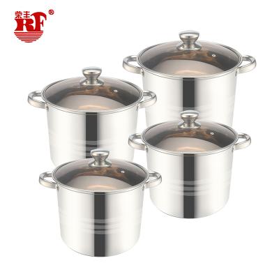 China 4/8Pcs RF Stainless Steel Viable Transparent Double-ear Cooking Pot Stock Pot Set (22cm, 24cm, 26cm and 28cm) with Glass Lid for sale