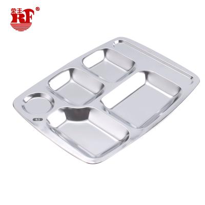 China Stainless Steel Disposable Grid Dish Five/Six Grid School Canteen Fast Food Rice Dish Dinner Dishes Divided Grid for sale