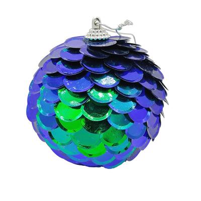 China Handmade PET Balls Sequin Covered Color Graduated Christmas Ornaments Decorative Hanging Decoration Craft 80mm for sale