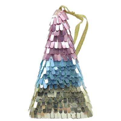 China Handmade PS Christmas Ornaments Square Tree Decoration Christmas Table Top Plastic 3 Colors Cone Ornament Hanging Craft for sale