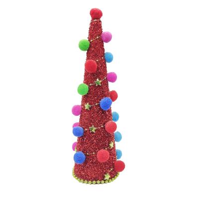 China Five-pointed Felt Multi Colored Garland Cone Table Top Christmas Tree Decoration Pearl Star Tassel Handmade Ornaments PS for sale