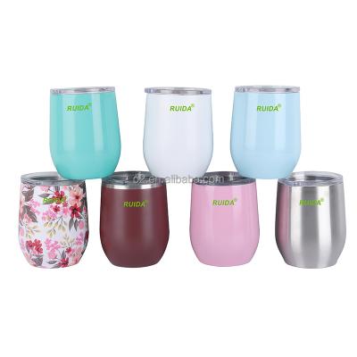 China Viable Wholesale Stainless Steel 12oz Double Wall Vacuum Egg Shape Wine Tumbler Mug Cup With Lid for sale