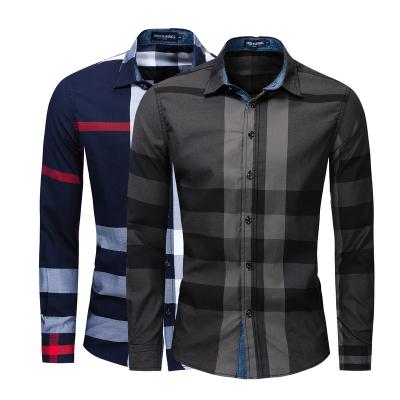 China 2021 Autumn Plaid Anti-Shrink Shirt Men's Casual Singlets With Collars Shirts Returned Cotton Mens Full Sleeve for sale