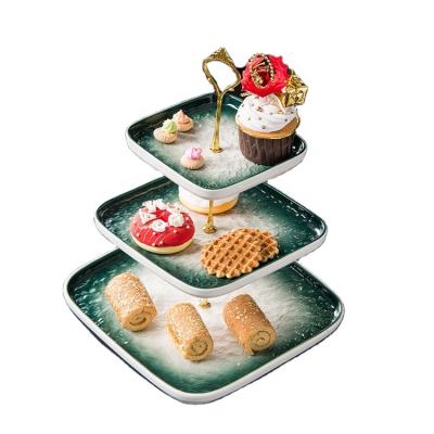 China Luxury home decoration gift tray for wedding serving tray ceramic square tray for sale