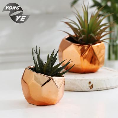 China Table Top Vase Pot Planter Succulent Flower Pot Mini Gold Decorative Wholesale Ceramic Square Ceramic Succulent Flower Pot for sale