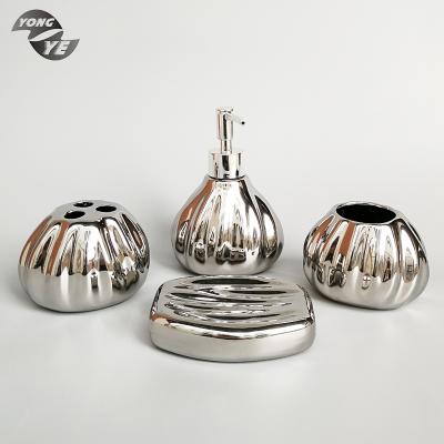 China Sustainable European Luxury Silver Plating 4 Piece Bathroom Accessory Suit Set Ceramic for sale