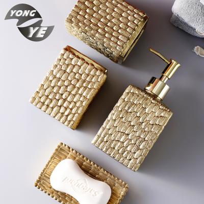 China Sustainable European Wholesale Luxury Bathroom Accessory Set Hotel Customized Plating Piece Handmade Ceramic Bathroom Accessory Set for sale