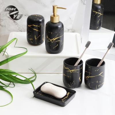 China Sustainable Modern Stylish Bathroom Hotel Ware Decorative Black White Ceramic Bathroom Accessory Set for sale