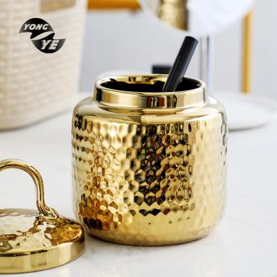 China Modern Luxury Custom Gold and Silver Elegant Jewelry Jar Round Ceramic Jewelry Storage Jar with Plated for Decoration for sale