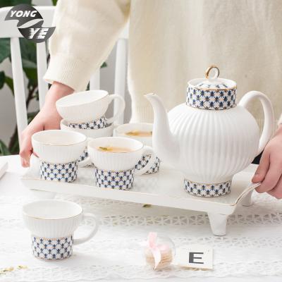 China Viable European Style Coffee Cups Elegance Ceramic Tea Cups Set Of Eight With Kettle And Dish for sale