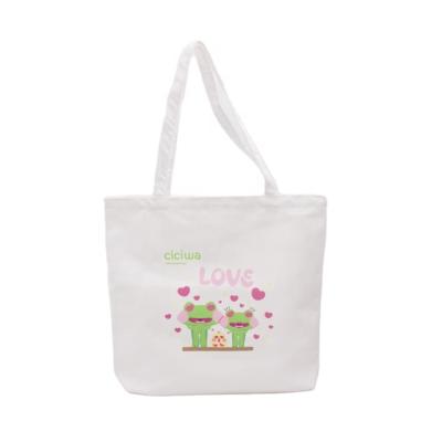 China Custom Printed Eco-Friendly Wholesale Organic Cotton Canvas Tote Bag Cute Frog Pattern Canvas Shopping Bag for sale