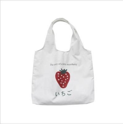 China Factory Sale High Capacity Strawberry Vest Handle Cotton Canvas Tote Bag Eco-friendly Folding Shopping Bag for sale