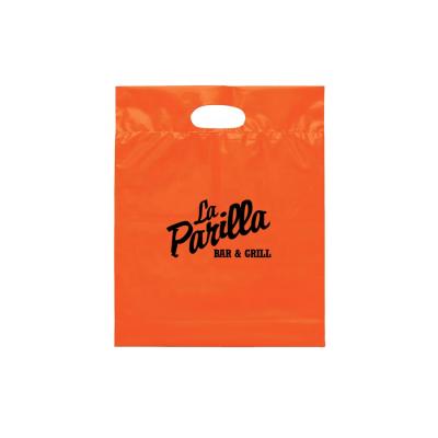 China Eco-friendly Promotional Wholesale Custom Die Cut Plastic Bags Factory Engraving Printed PE Die Cut Bag for sale