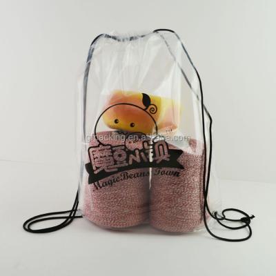 China BIODEGRADABLE promotional waterproof clear plastic pe drawstring bag backpack for sale