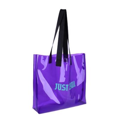 China Other Ins Fashion Standard Size Popular Colored Silk Printing PVC Tote Transparent Shopping Bag for sale