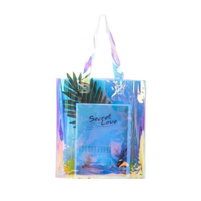 China Large Capacity Laser PVC Custom Transparent Fantasy Freeze Web Celebrity High End Stats Shopping Tote Bag for sale