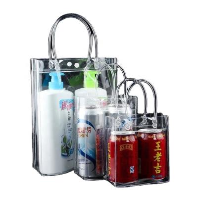 China Recyclable Wholesale Custom Printed Clear Plastic PVC Christmas Gift Tote Bag for sale