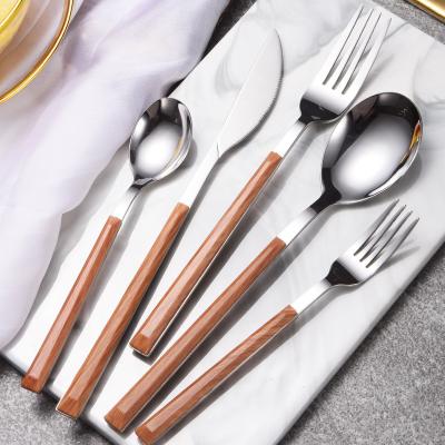 China CIA Disposable Style Wooden Cutlery Sets Stainless Steel Knife Spoon And Fork Korea Style Flatware Set for sale